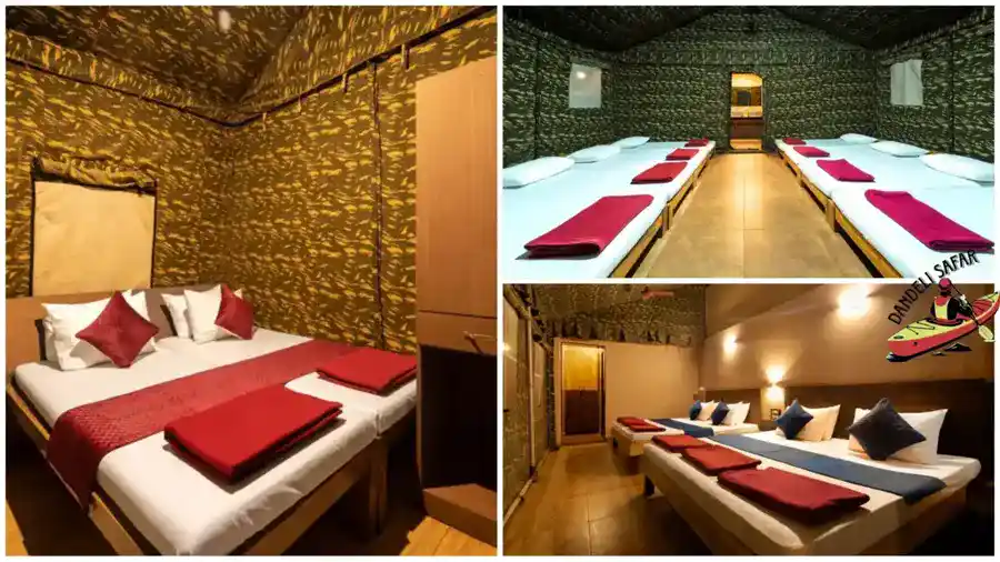 Commando tent sharing accommodation in Dandeli jungle camp for adventure groups